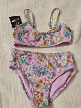 art class Pink Floral Trim Bikini Set